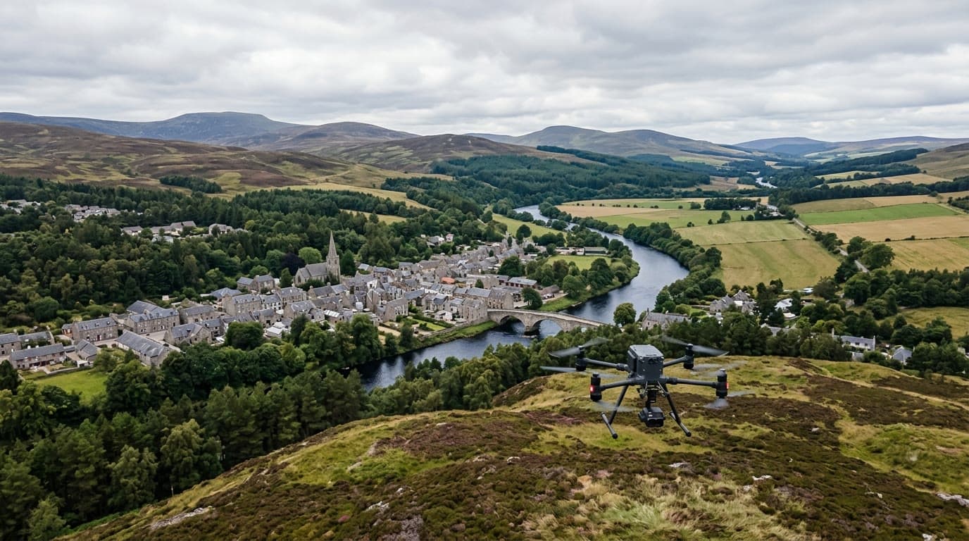 Aerial view over Aberdeen and Aberdeenshire