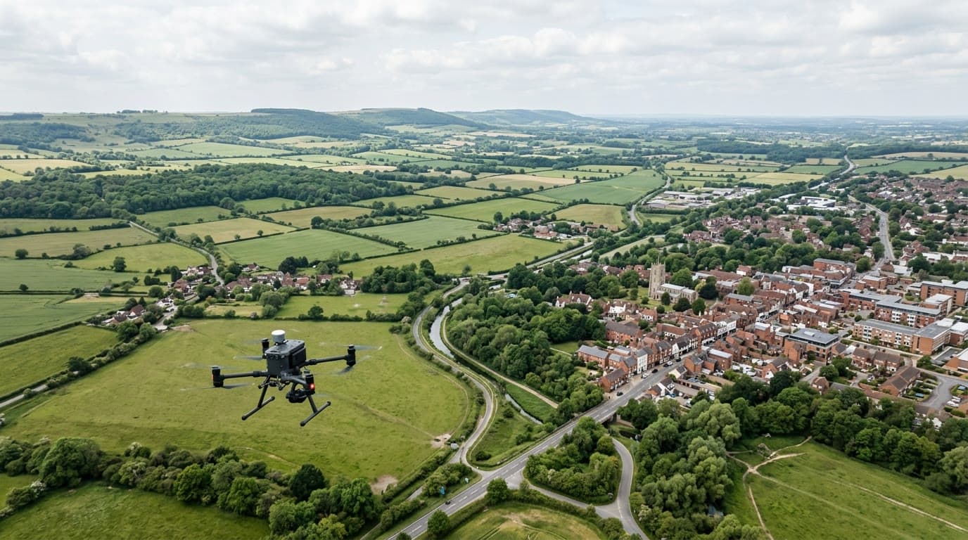 Aerial view over Buckinghamshire and Aylesbury
