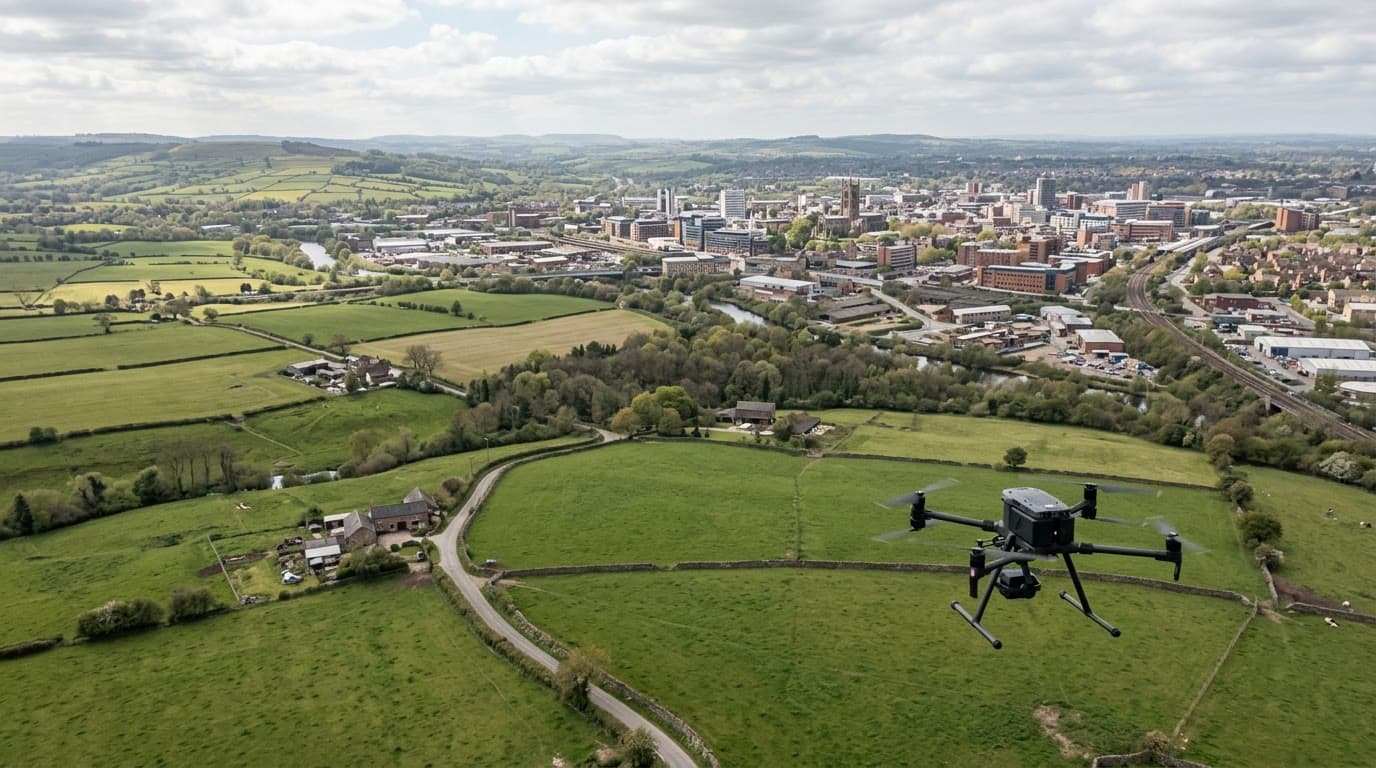 Aerial view over Derbyshire and Derby