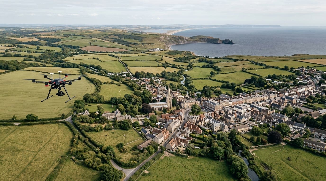 Aerial view over Dorset and Dorchester