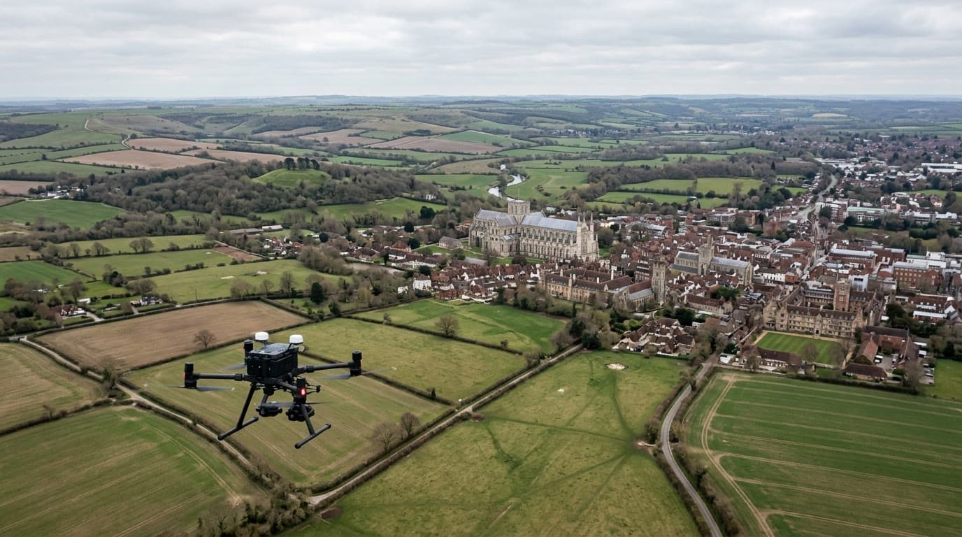 Aerial view over Hampshire and Winchester