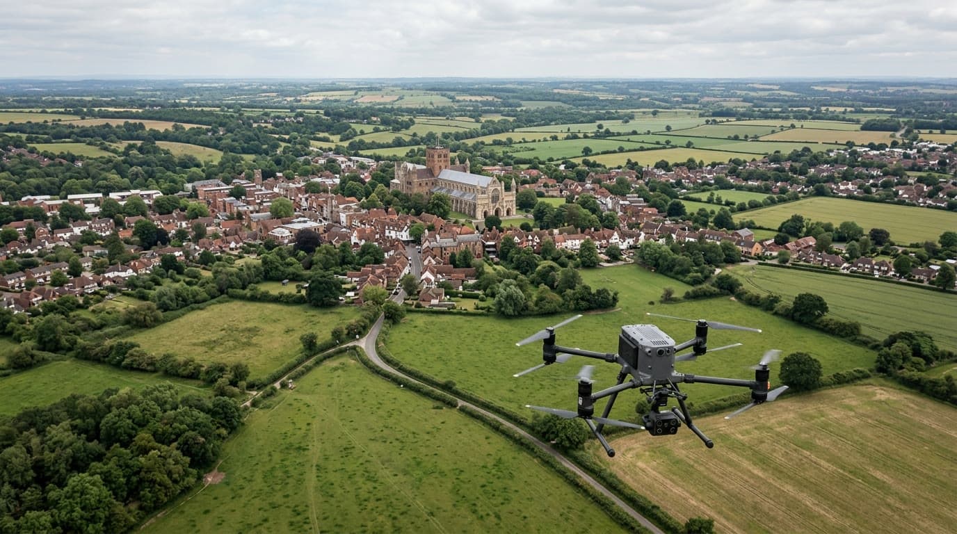 Aerial view over Hertfordshire and St Albans
