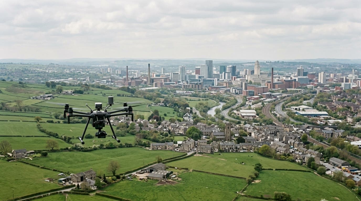Aerial view over Leeds and West Yorkshire