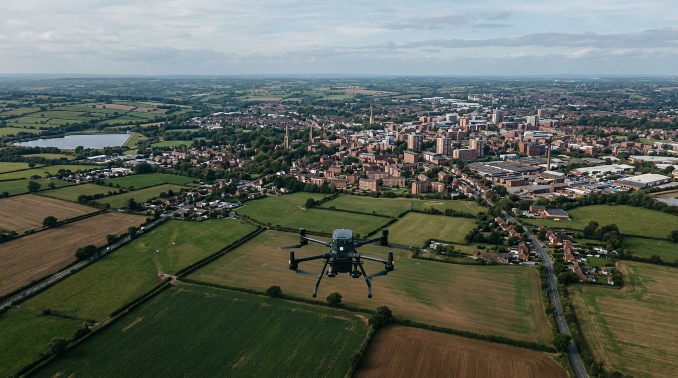 Aerial view over Leicester and Leicestershire