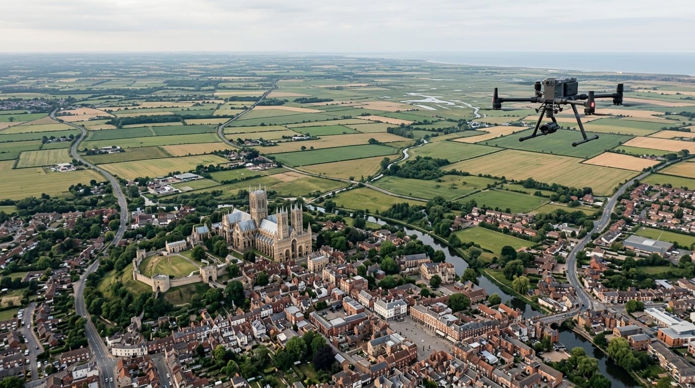 Aerial view over Lincolnshire and Lincoln