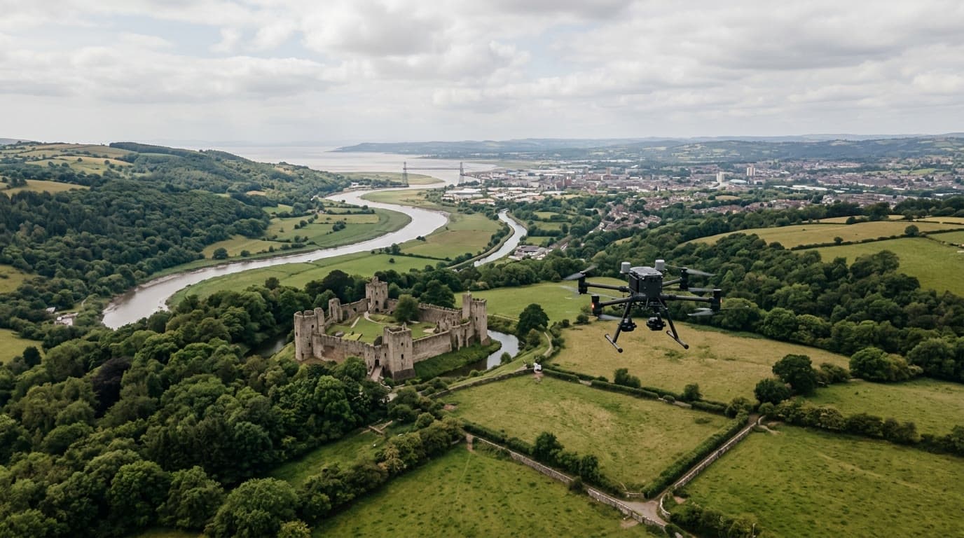 Aerial view over Newport and Gwent