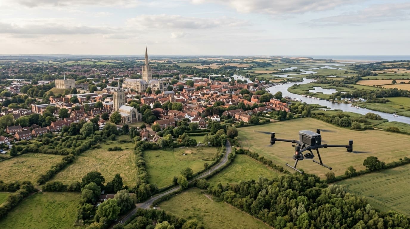 Aerial view over Norfolk and Norwich