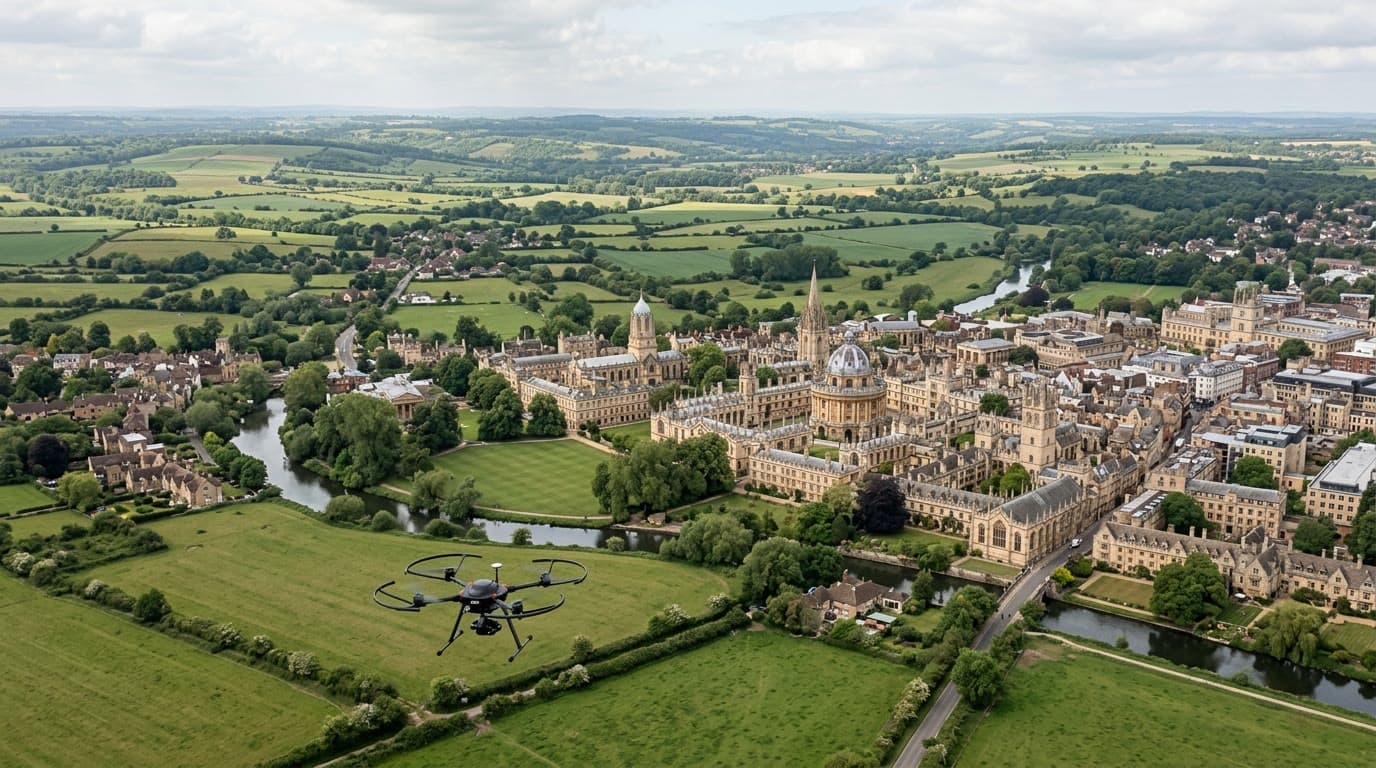 Aerial view over Oxfordshire and Oxford