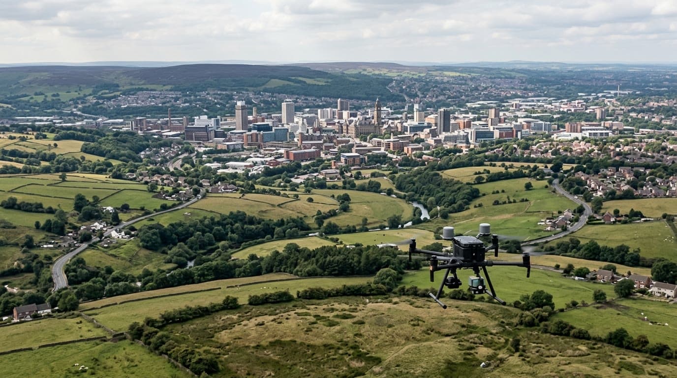 Aerial view over Sheffield and South Yorkshire