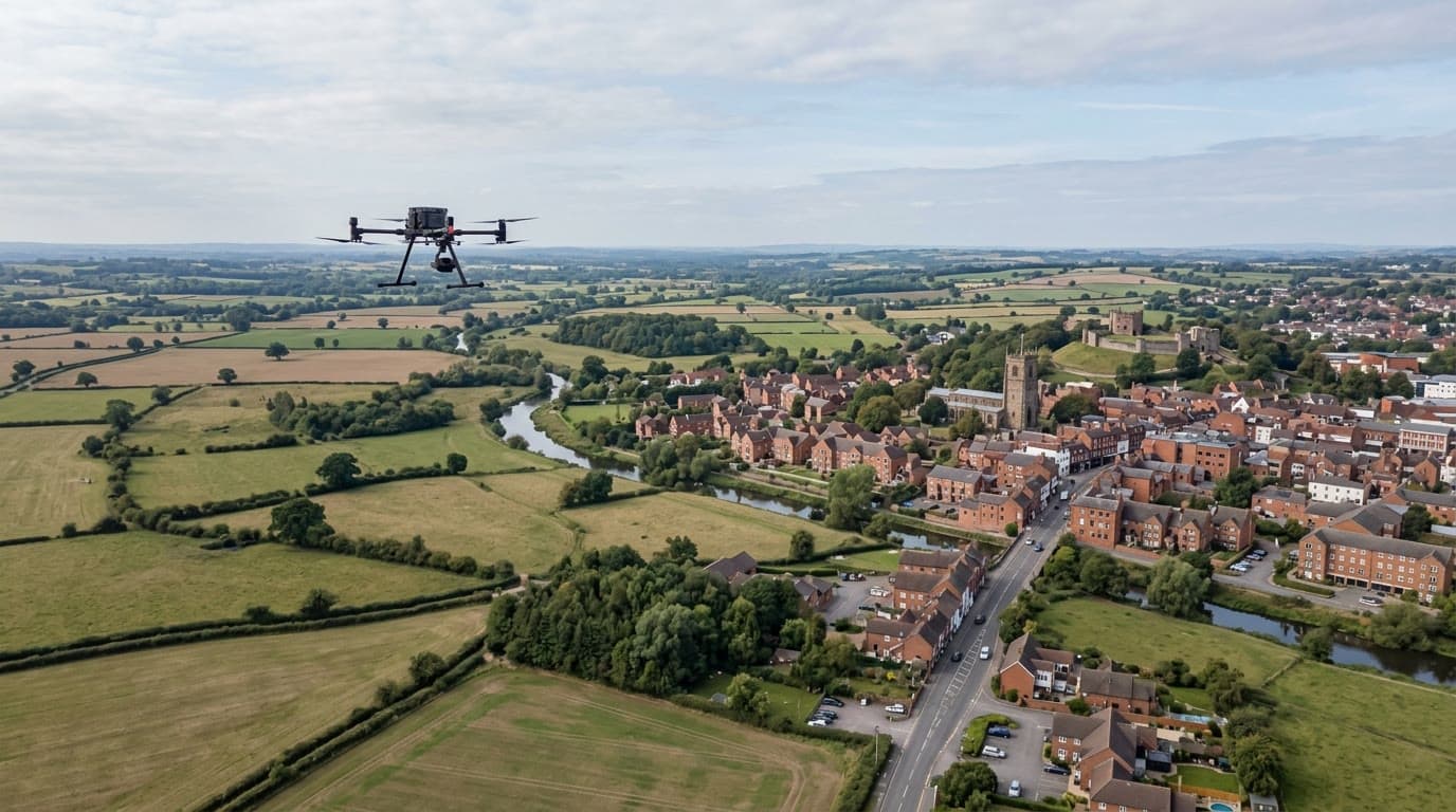 Aerial view over Staffordshire and Stafford